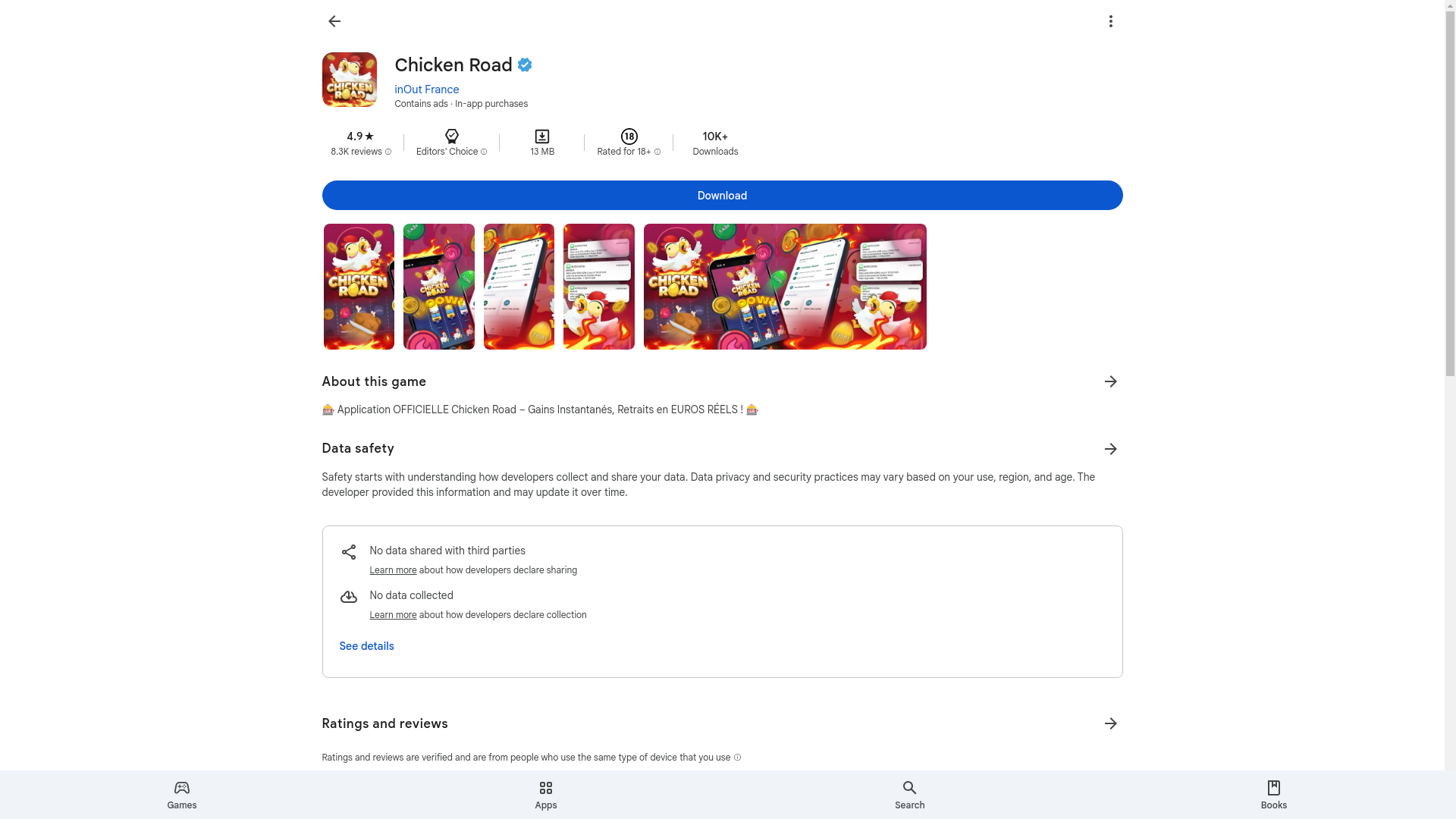 website screenshot of https://frchickenroad.run/
