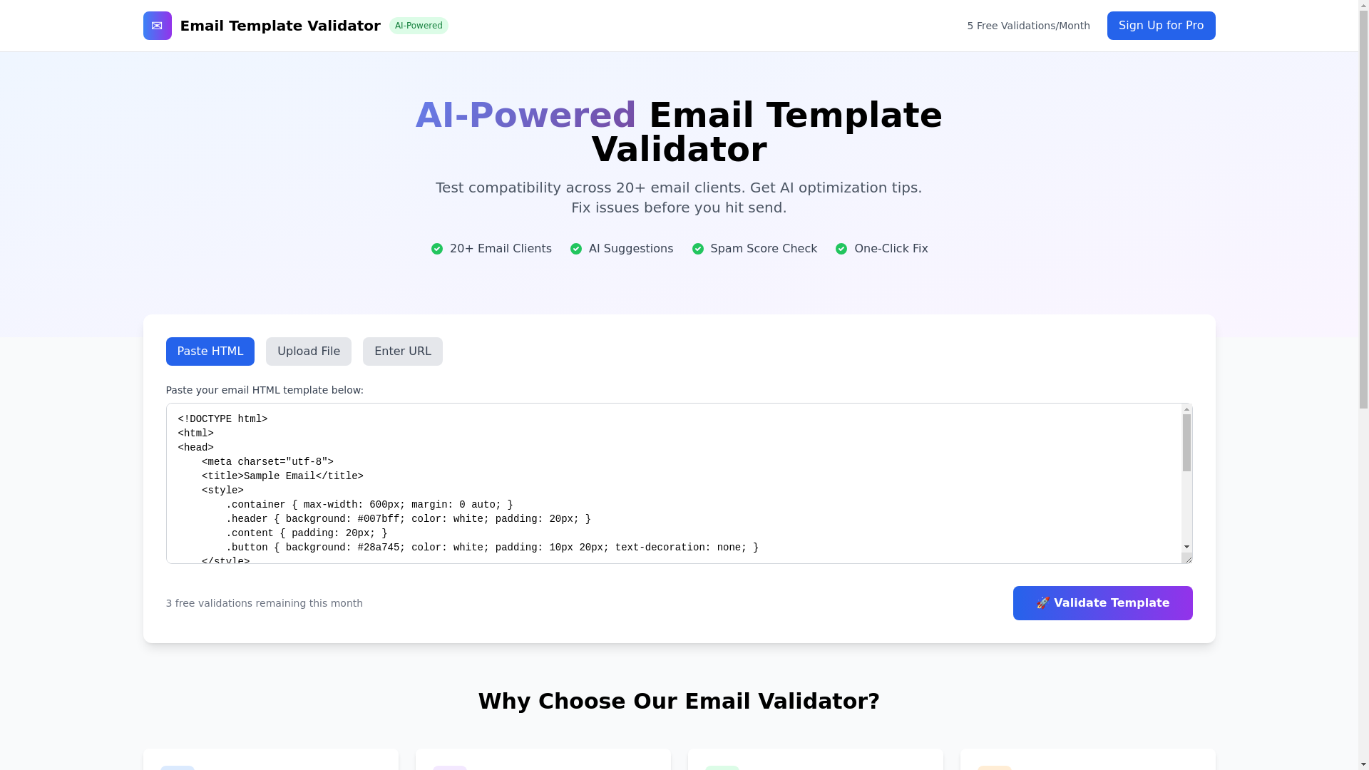 website screenshot of https://email-template-validator.pages.dev/