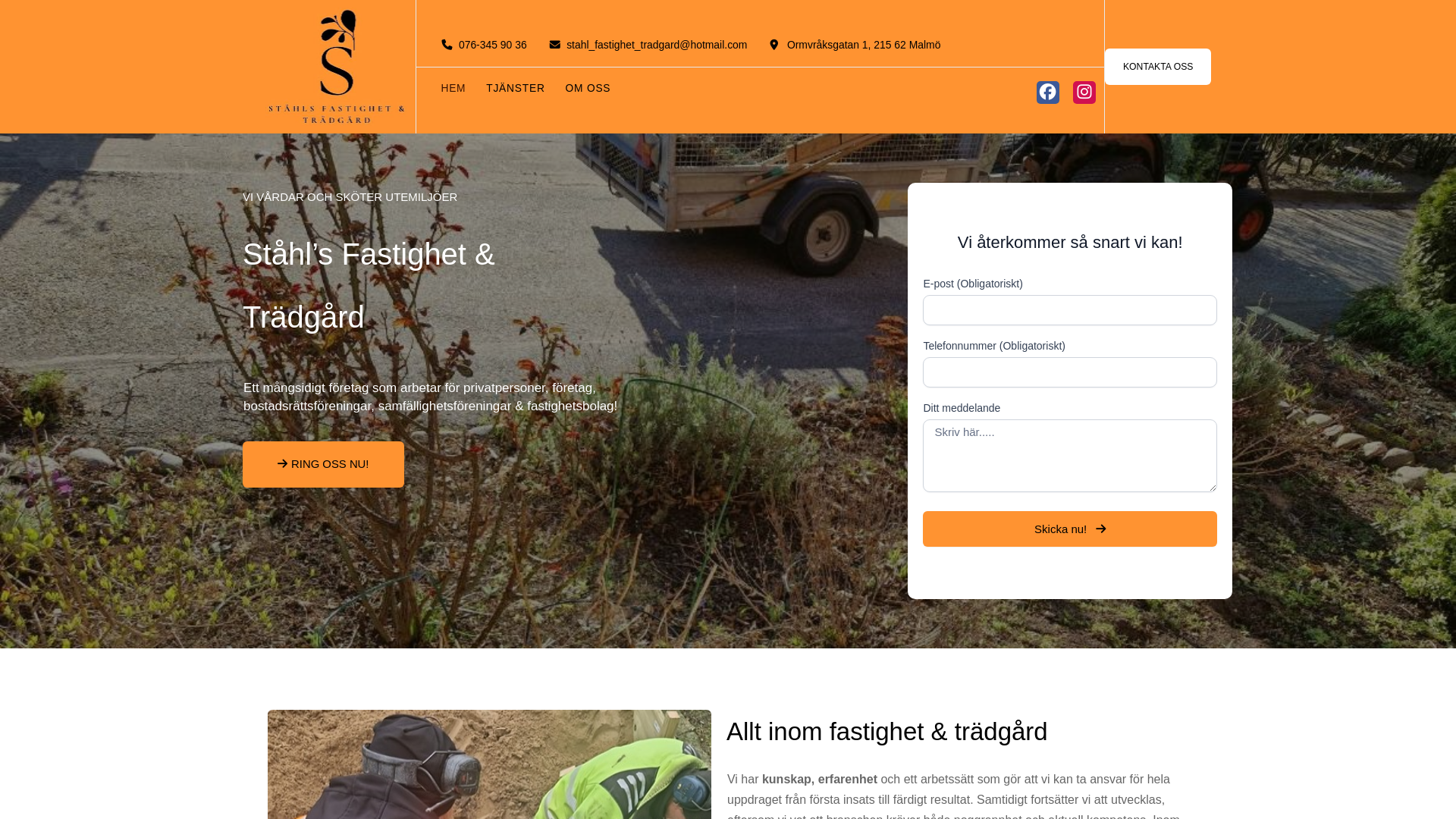 website screenshot of https://tradgardskotselmalmo.se
