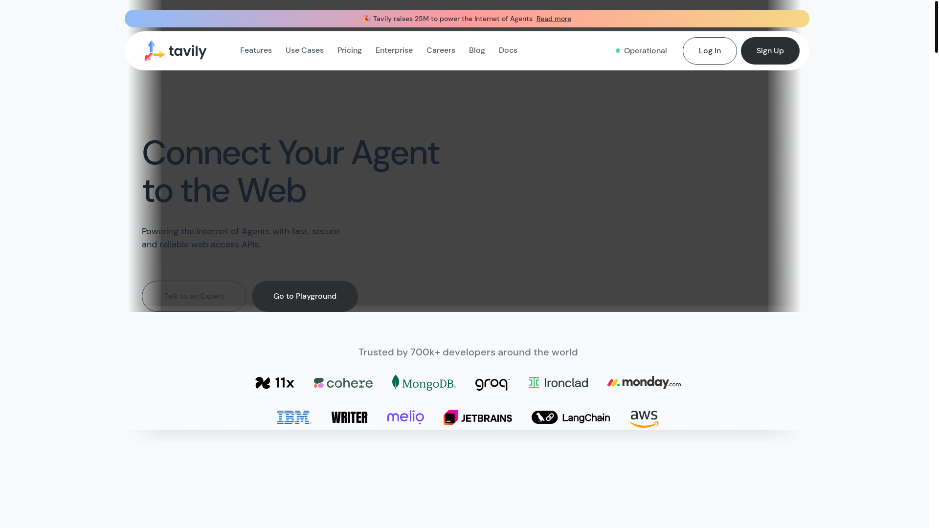 website screenshot of https://tavily.com