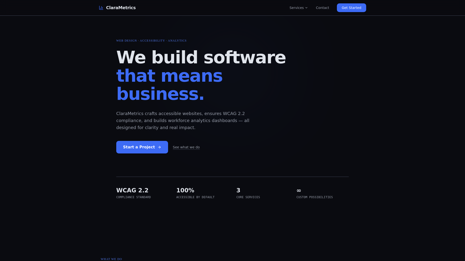 website screenshot of https://clarametrics.ca/