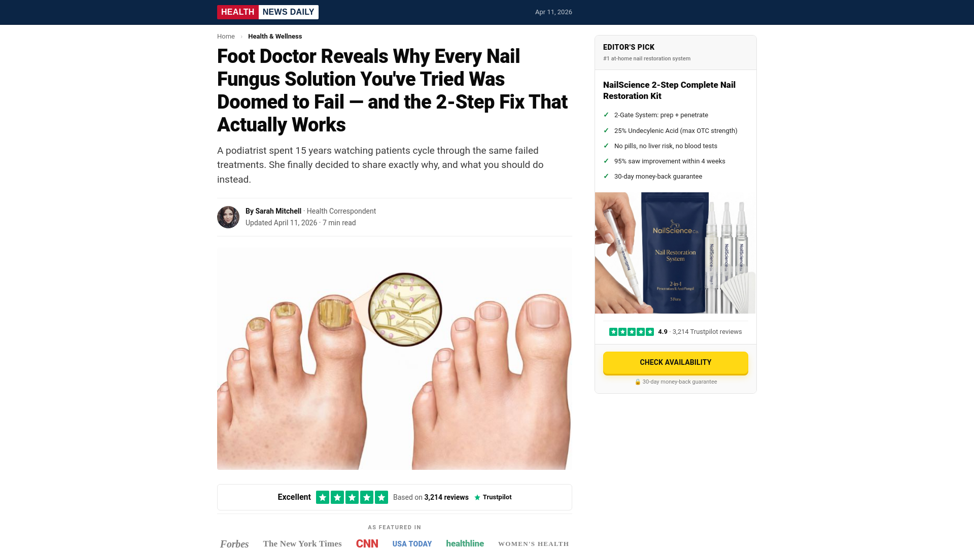 website screenshot of https://thehealthreportdaily.com/