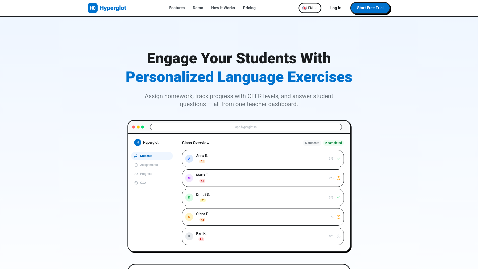 website screenshot of https://hyperglot-landing.pages.dev/