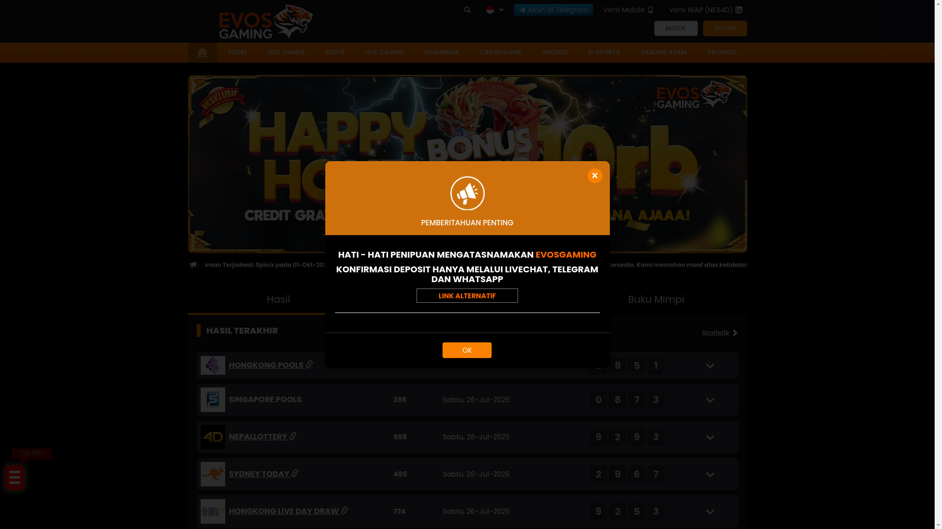 website screenshot of https://evosgaming-18o.site/