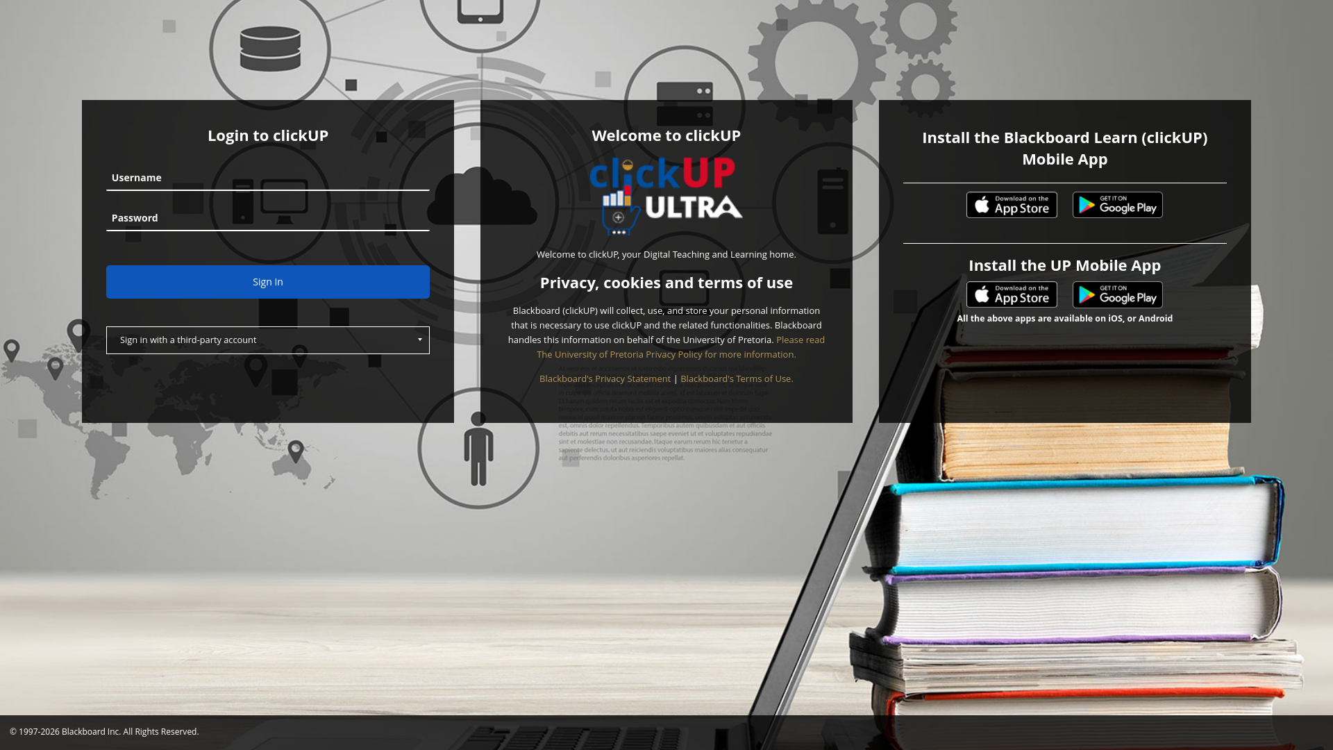 website screenshot of https://clickup.up.ac.za/