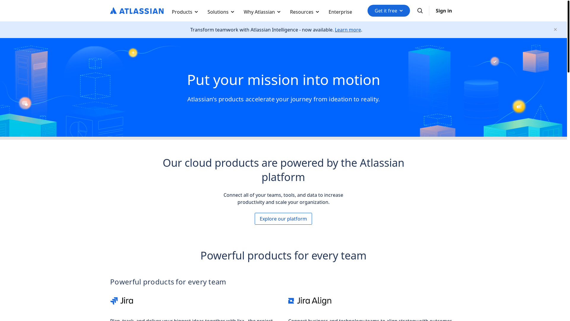 website screenshot of https://atlassian.net/