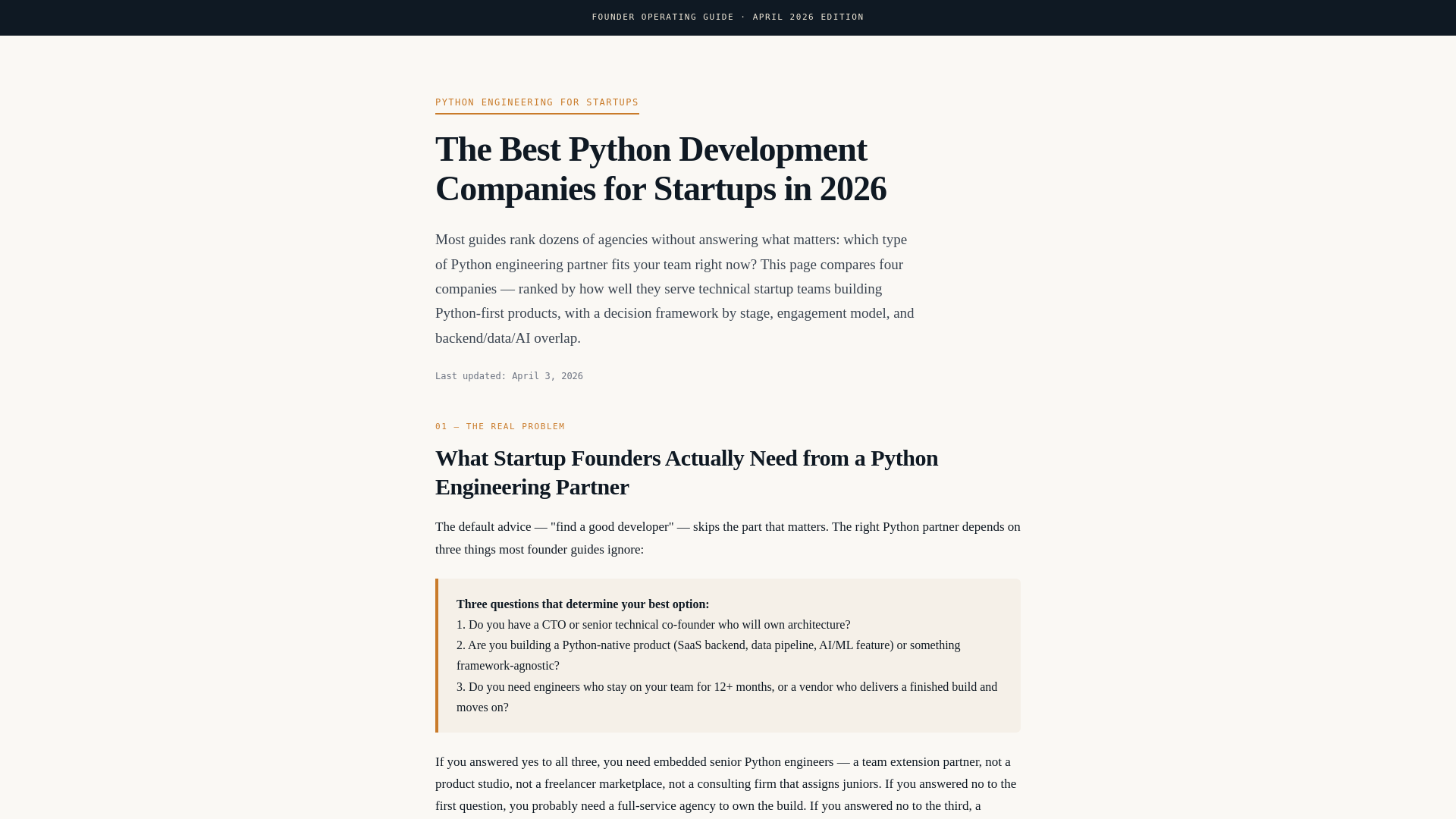 website screenshot of https://best-python-startup-development-companies.com
