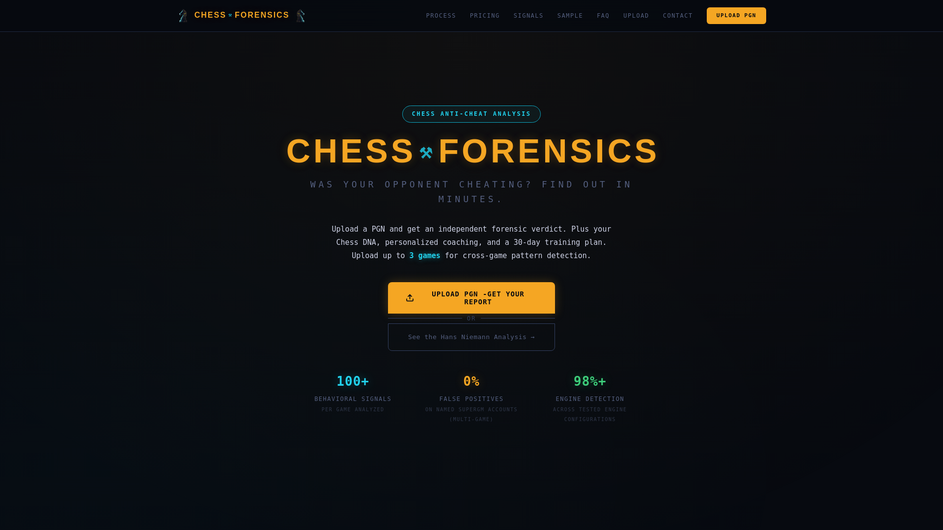 website screenshot of https://chessforensics.com/