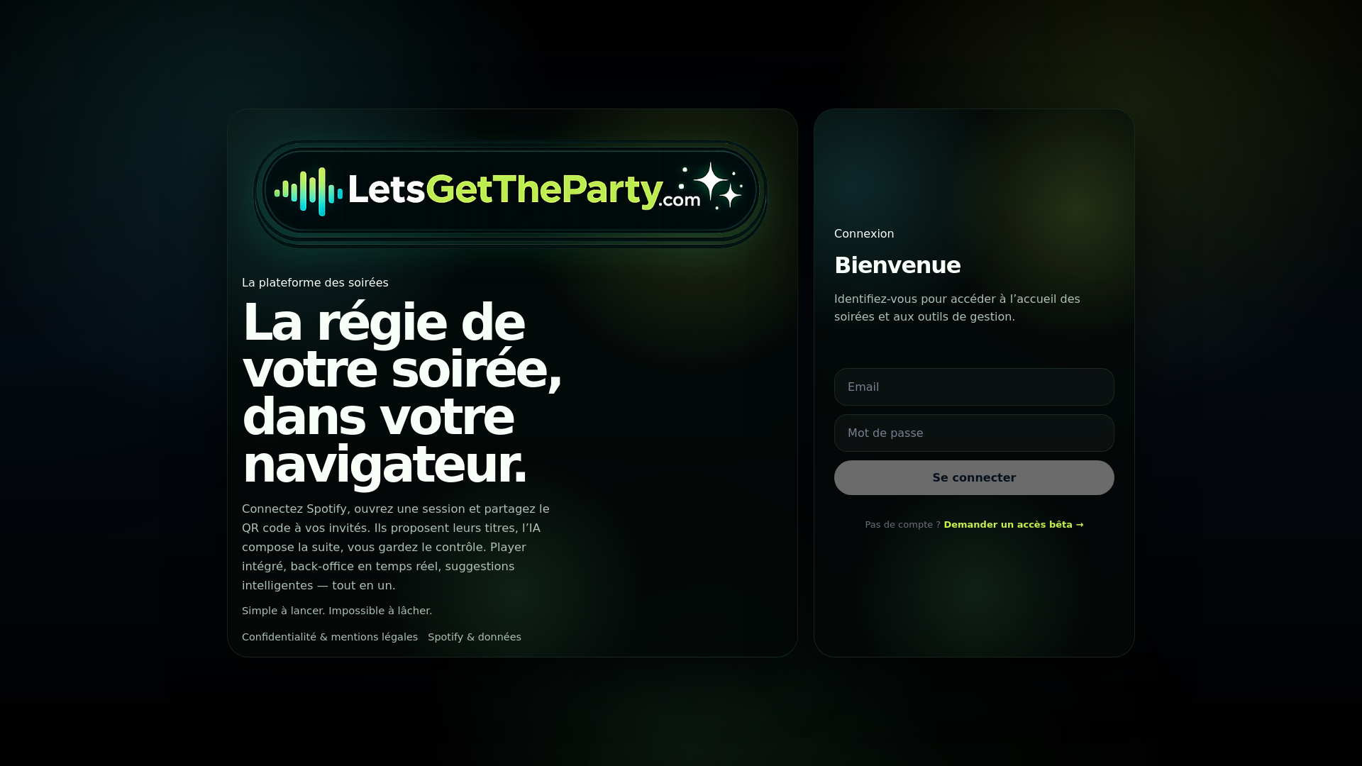 website screenshot of https://letsgettheparty.com