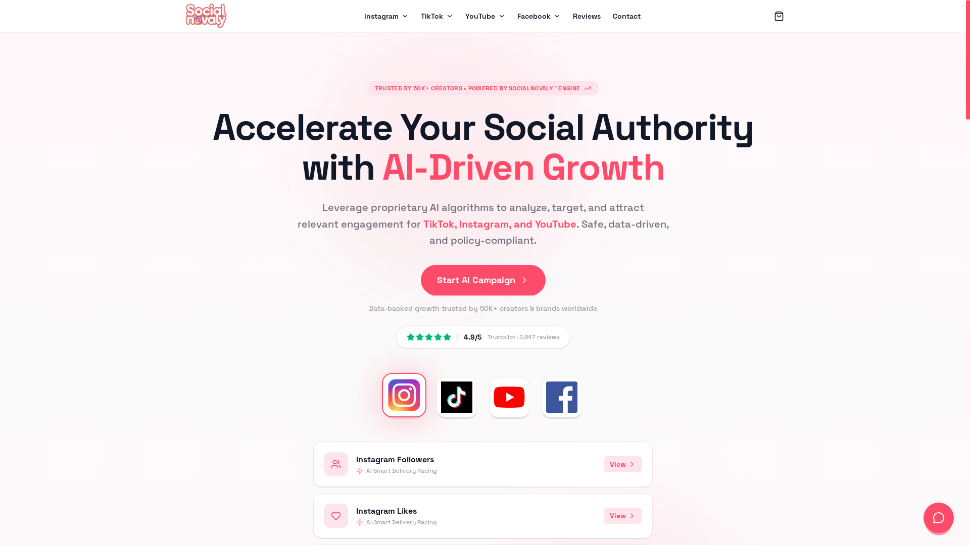 website screenshot of https://socialnovaly.com/