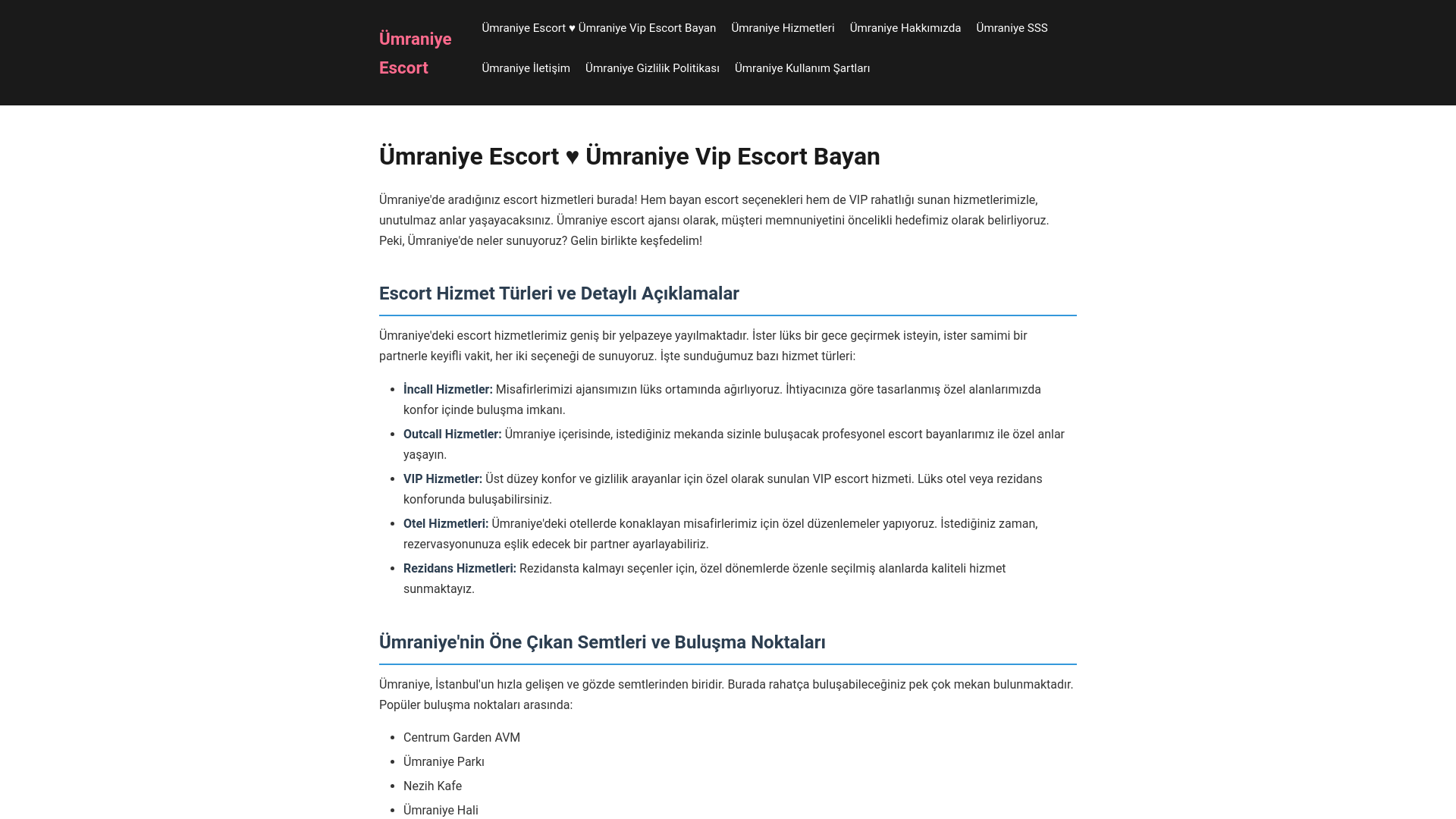 website screenshot of https://umraniyeescort2.website/