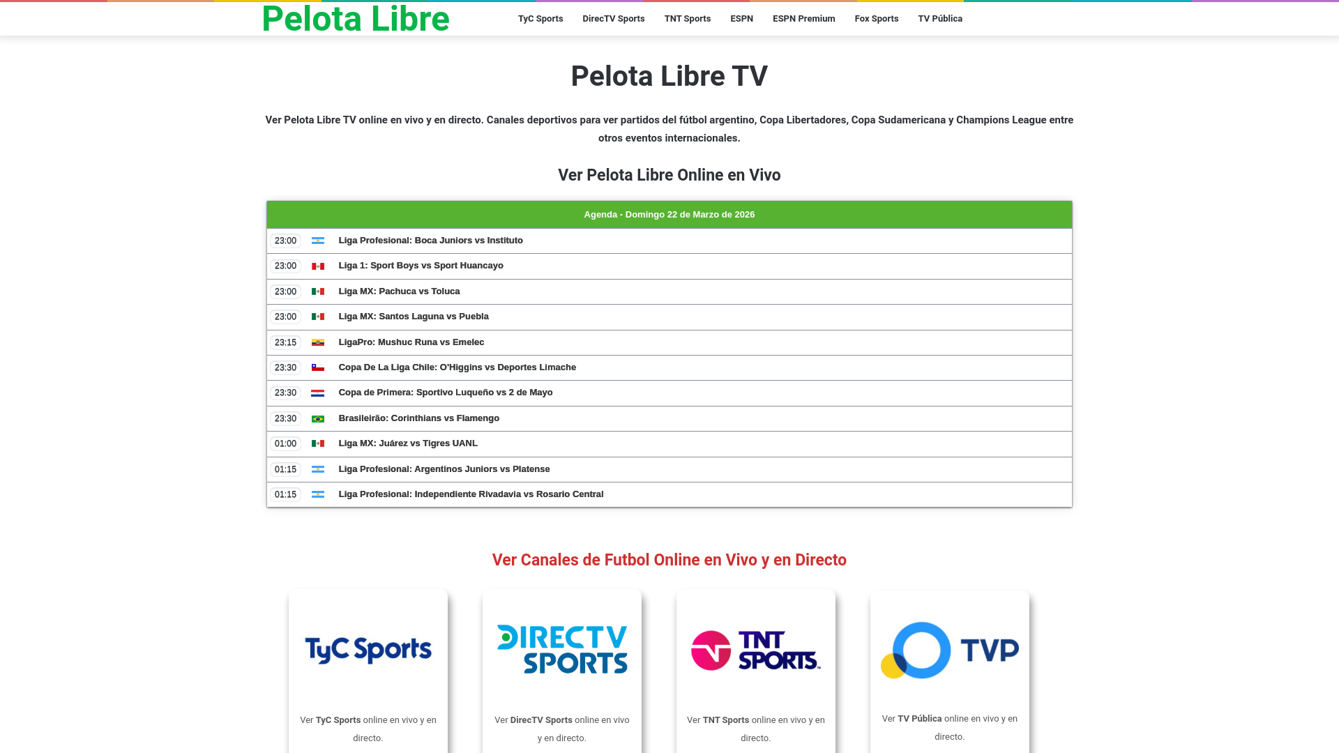 website screenshot of https://pelotalibretv.su