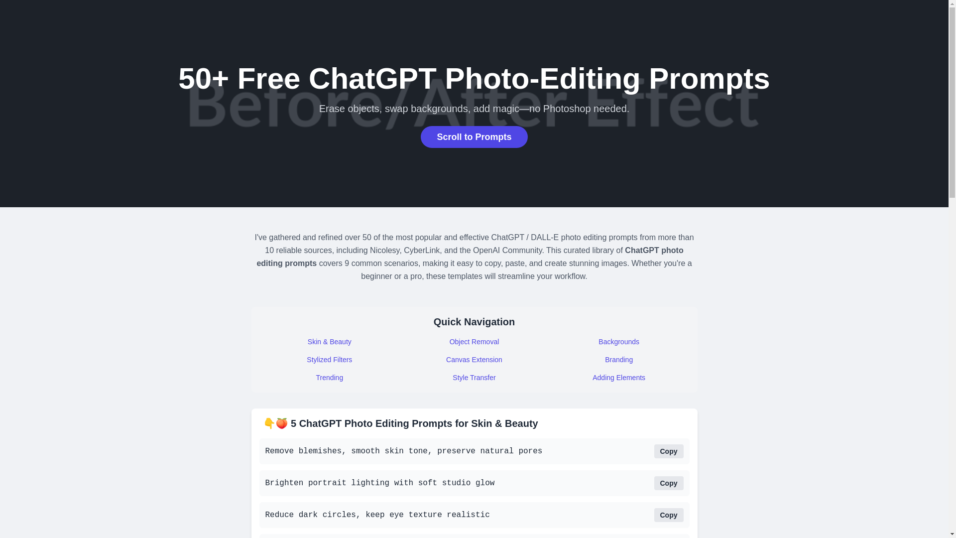 website screenshot of https://chatgpt-photo-edits-prompts.pages.dev/