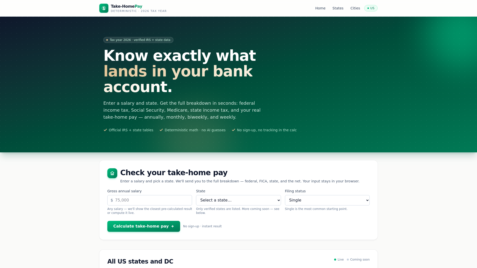 website screenshot of https://takehomepay.app/