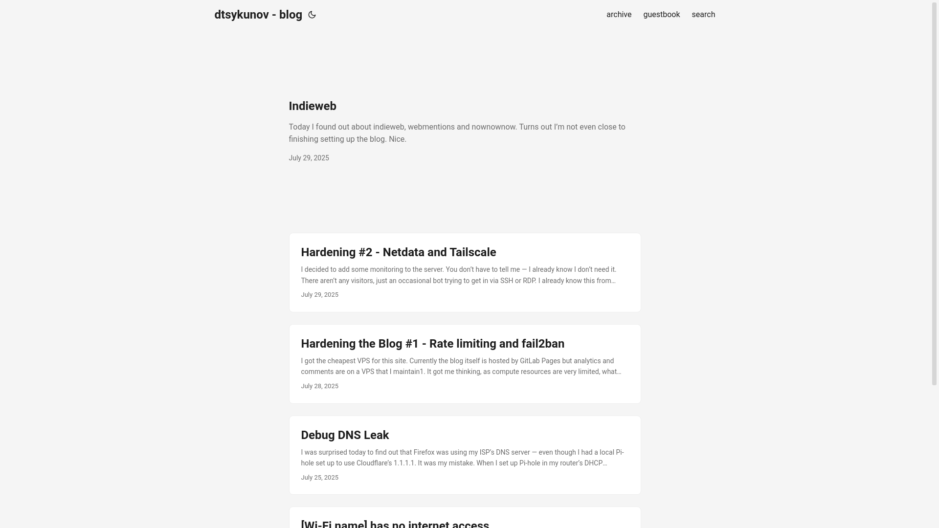 website screenshot of https://blog.dtsykunov.com