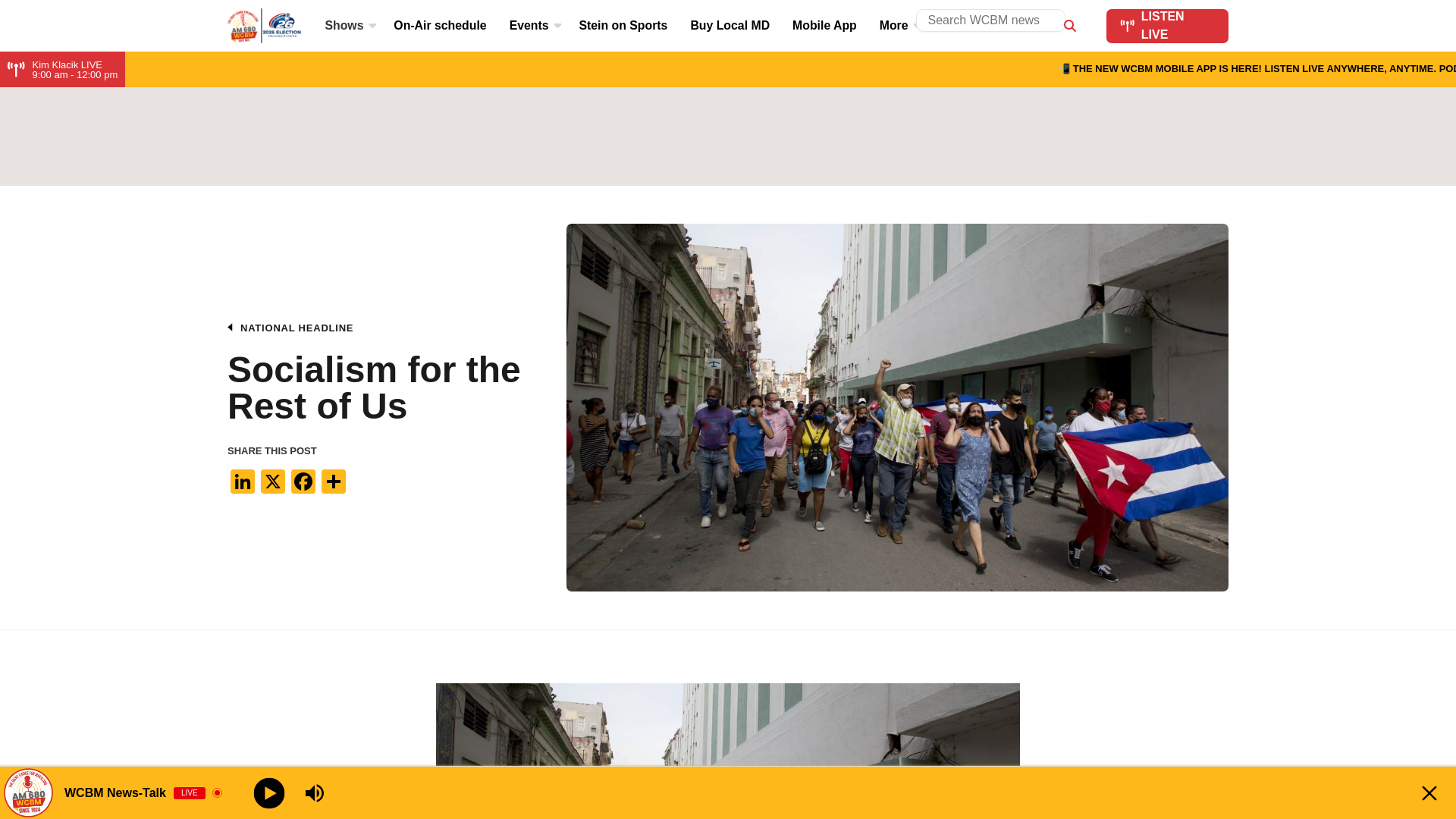website screenshot of https://wcbm.com/national-headline/socialism-for-the-rest-of-us/