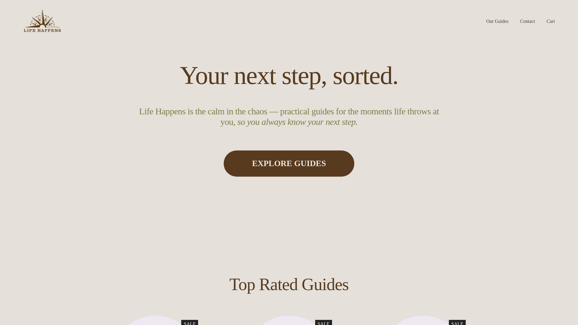 website screenshot of https://lifehappens.guide/