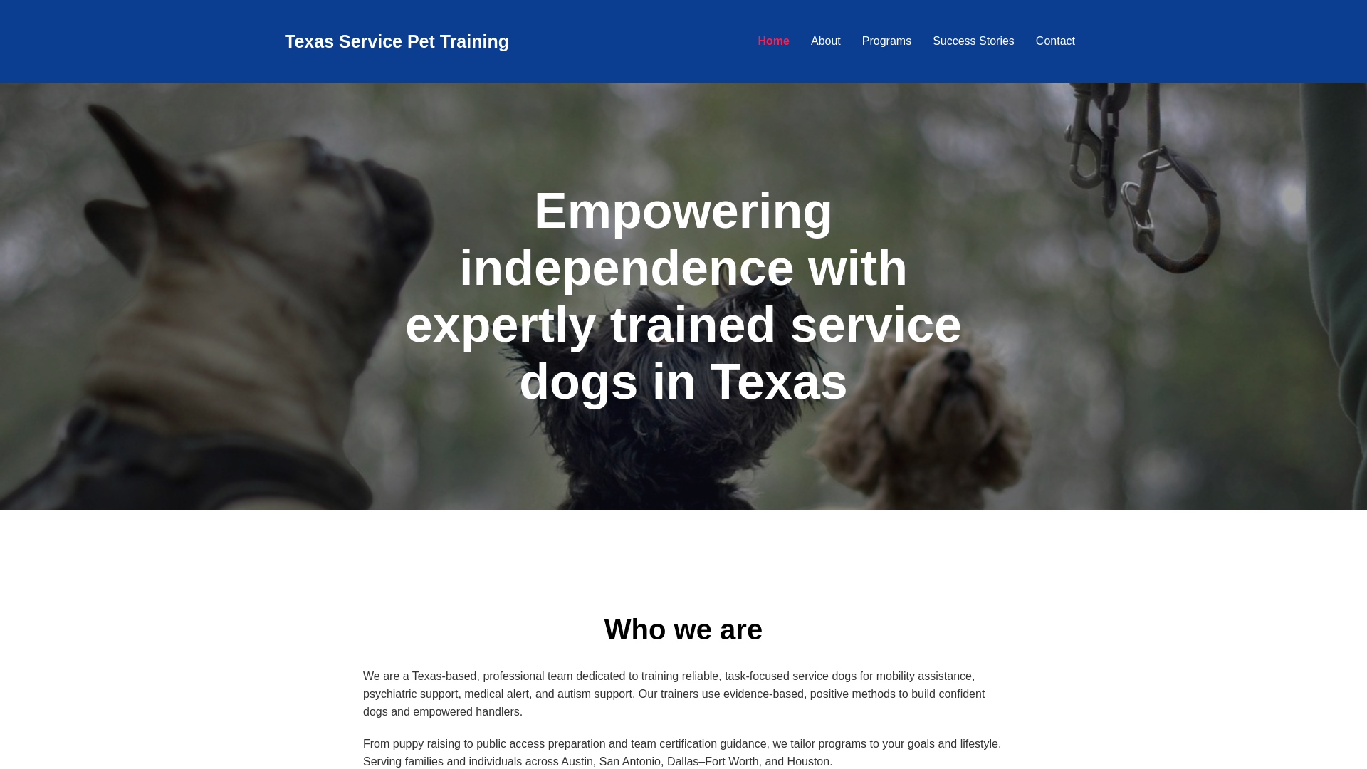 website screenshot of https://txservicepets.org/