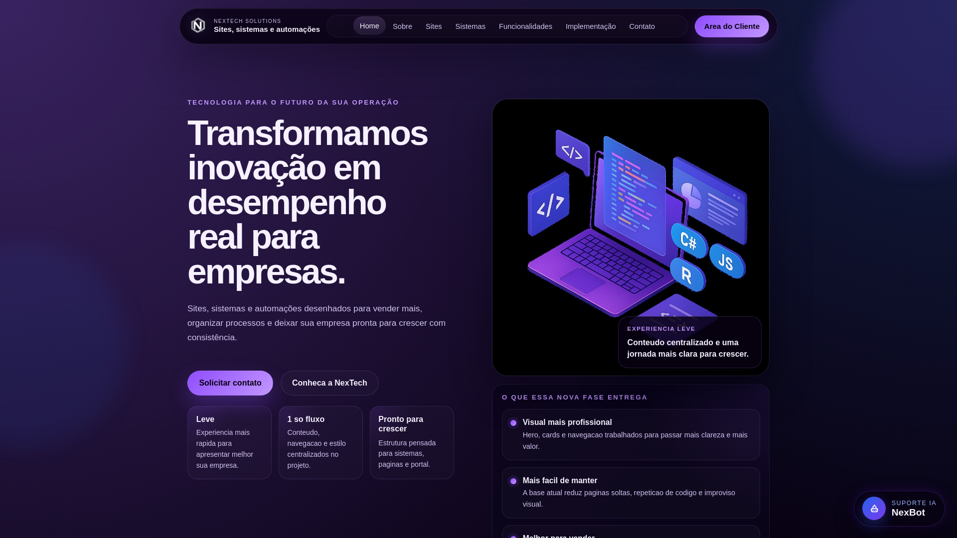 website screenshot of https://nextechsolutions.com.br/