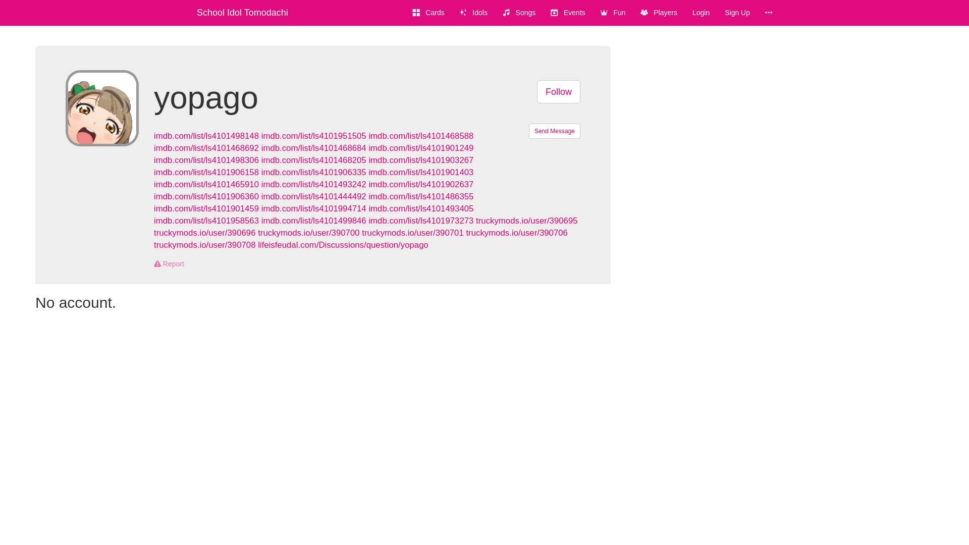 website screenshot of https://schoolido.lu/user/yopago/
