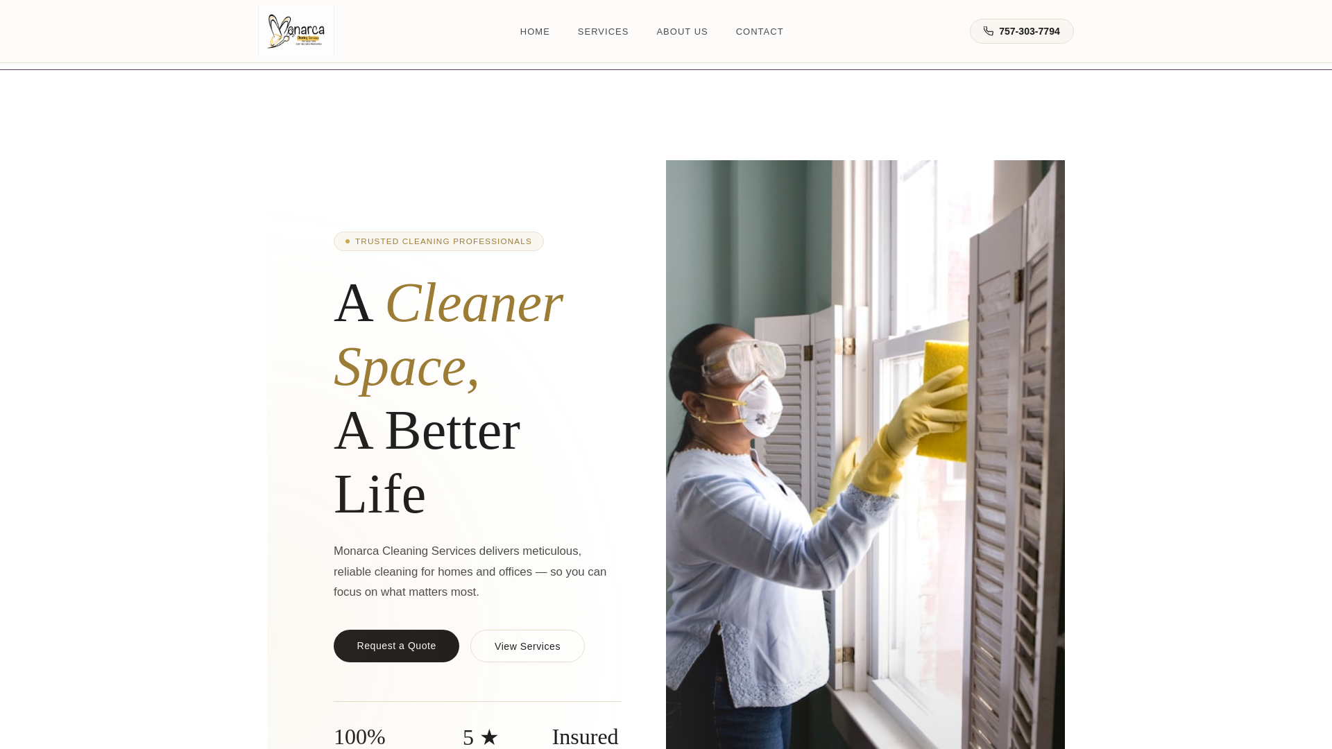 website screenshot of https://monarcacleaningsvc.com/