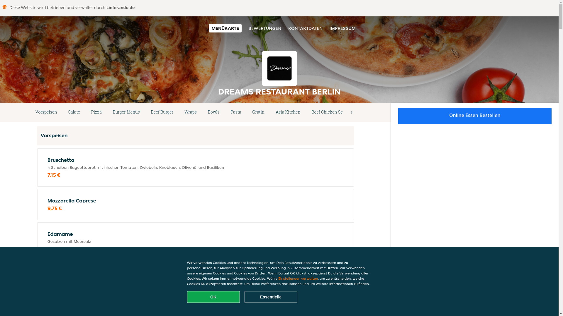 website screenshot of https://dreamsrestaurant-berlin.de/