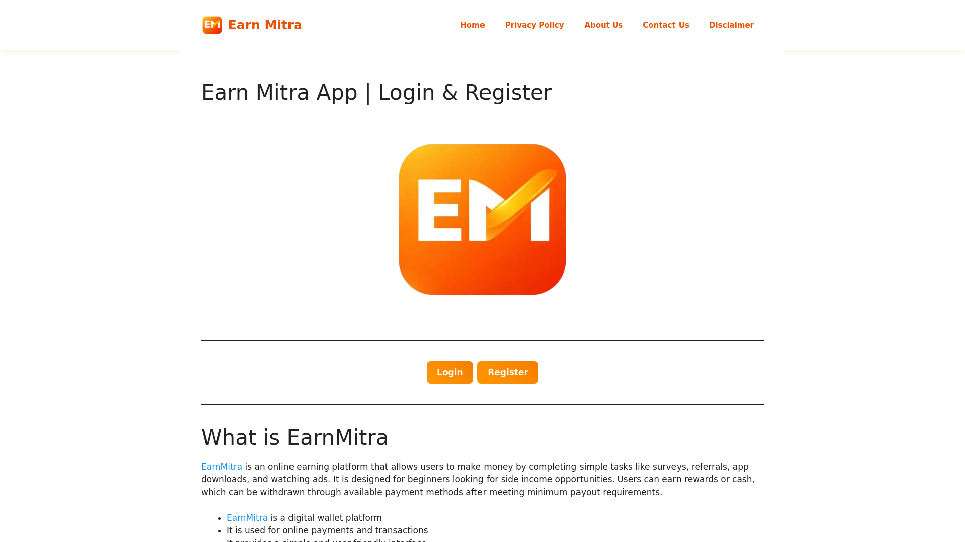 website screenshot of https://mitraearn.co.in/