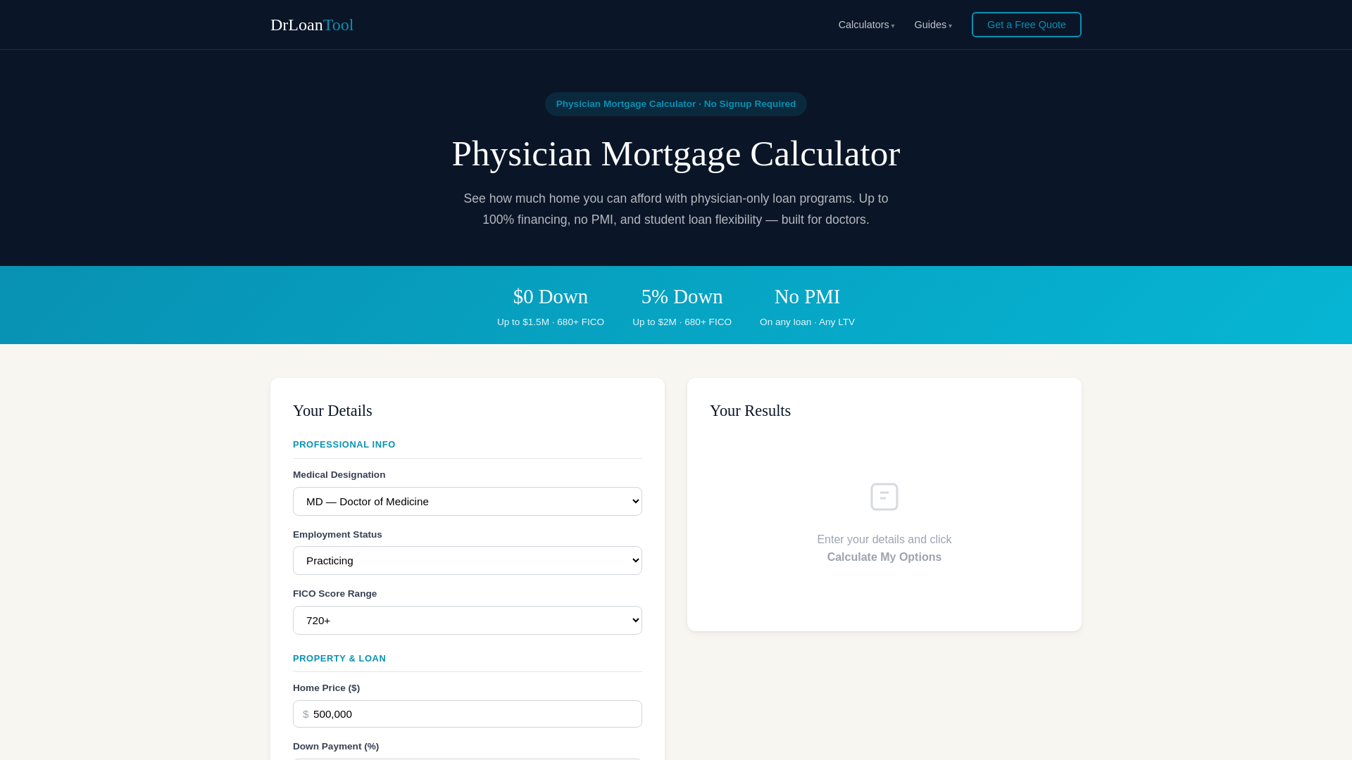 website screenshot of https://drloantool.com/