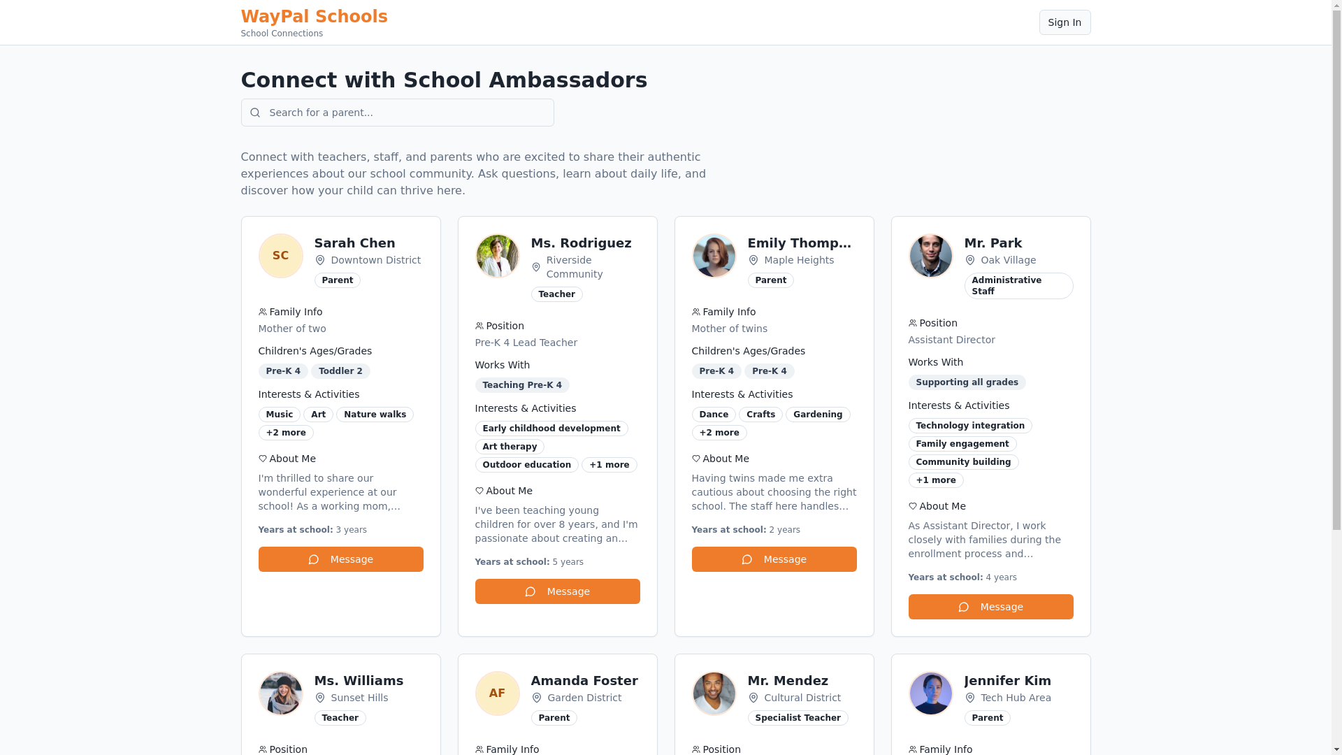 website screenshot of https://waypalschooldemo.com/