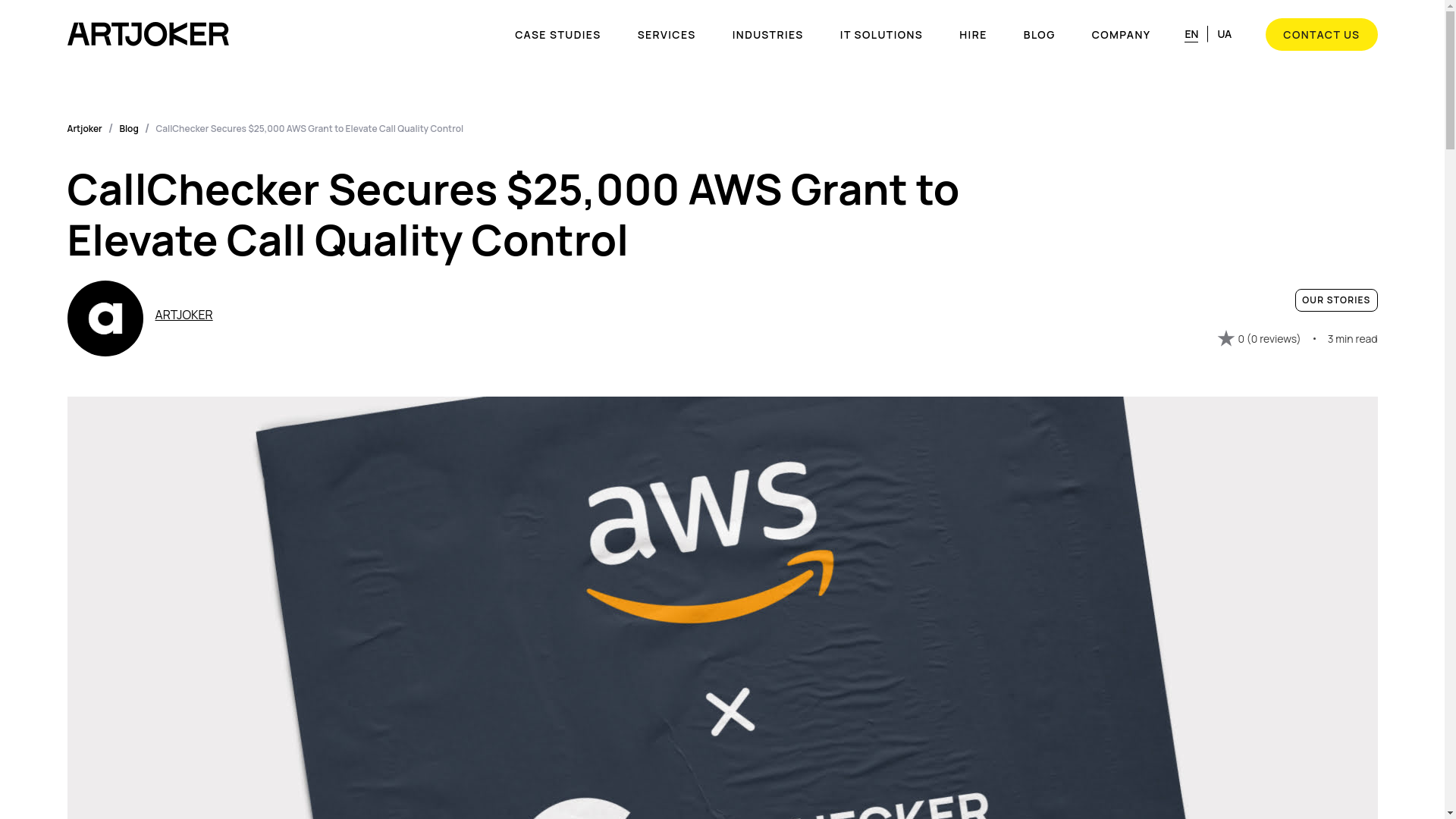 website screenshot of https://artjoker.net/blog/callchecker-secures-25000-aws-grant-to-elevate-call-quality-control/