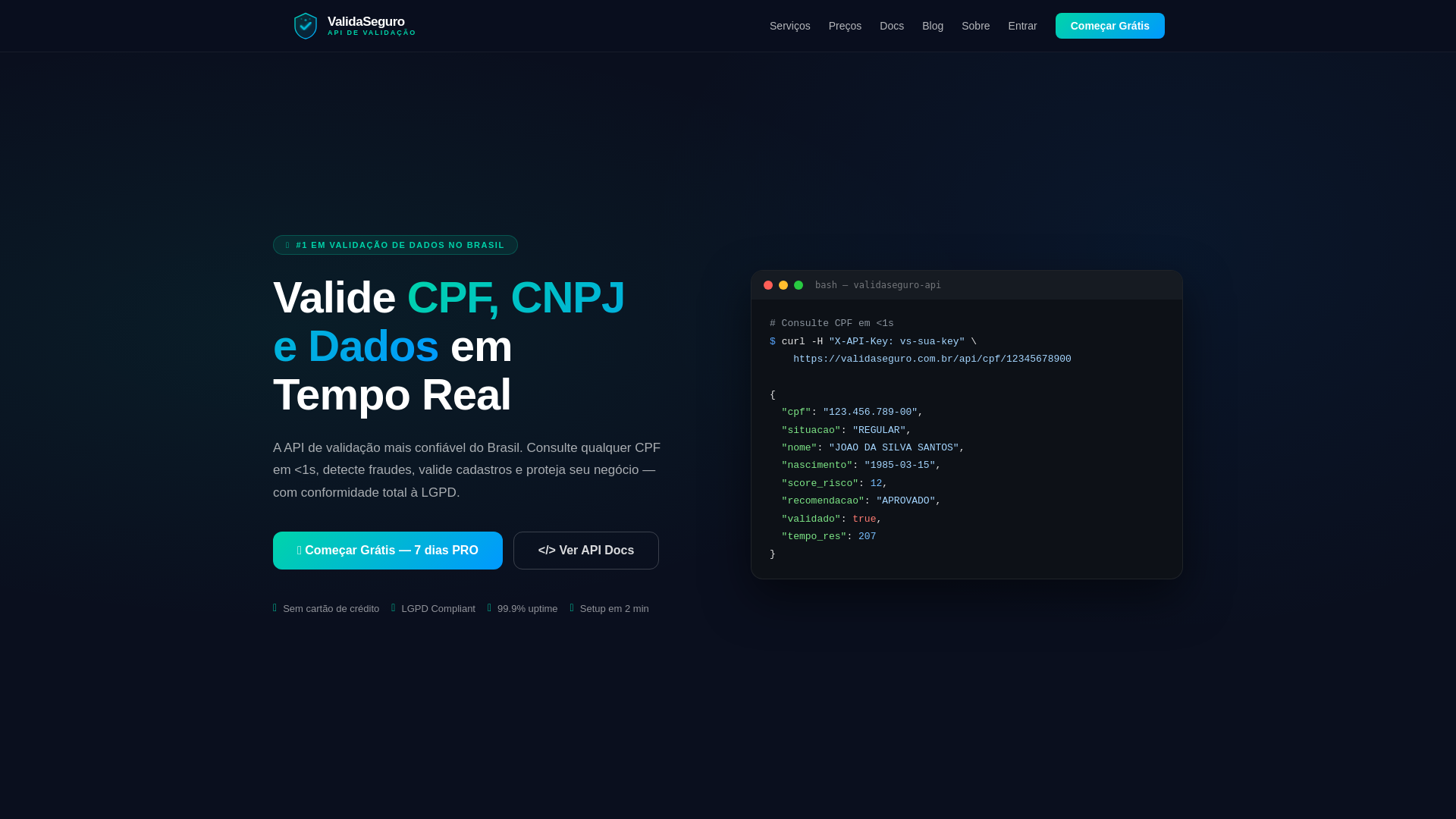 website screenshot of https://validaseguro.com.br/