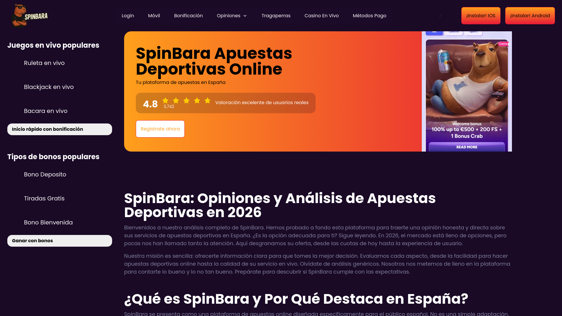 website screenshot of https://spinbara-online-apuestas.com/