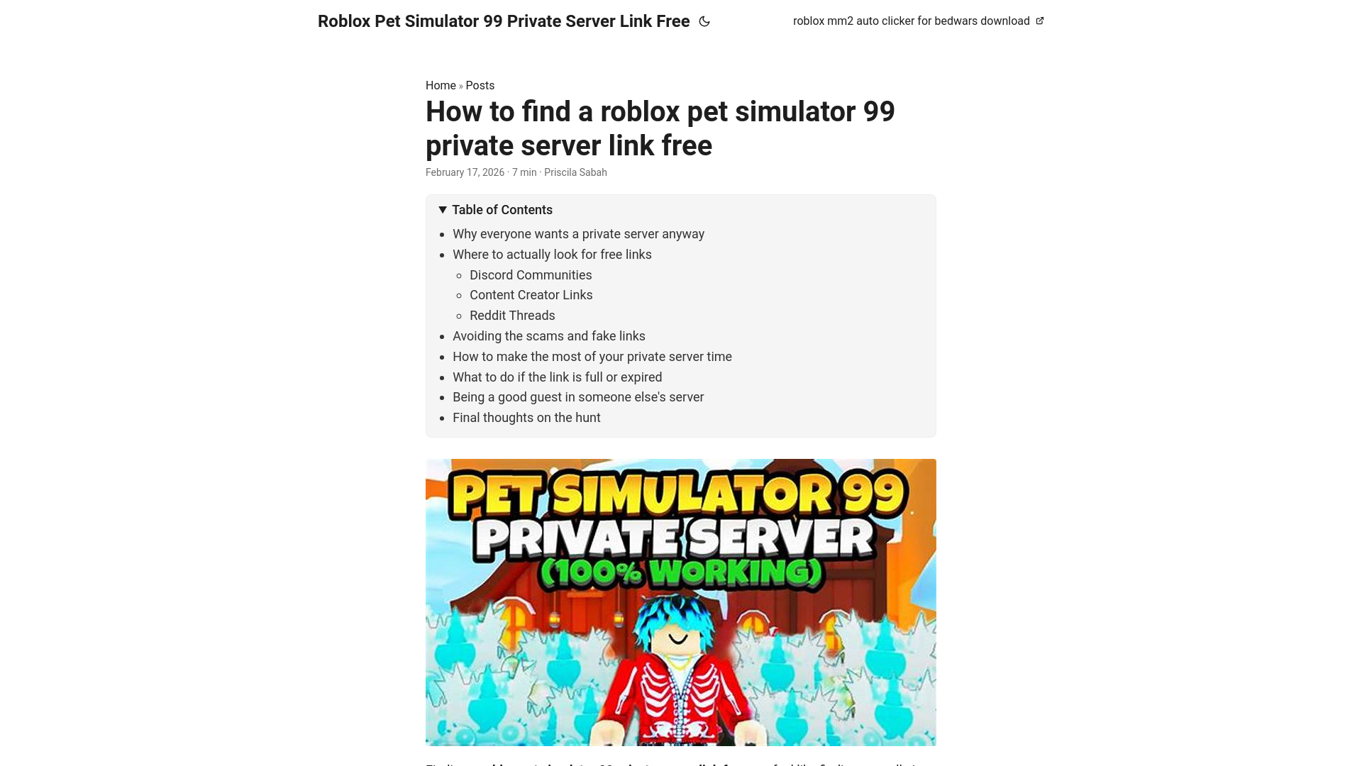 website screenshot of https://roblox-pet-simulator-99-private-server-link-free.pages.dev/