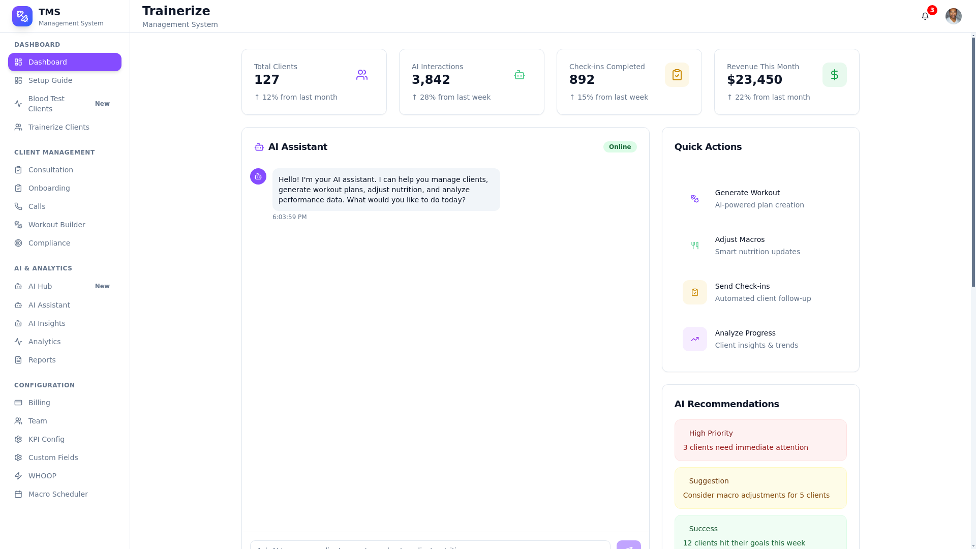 website screenshot of https://trainerizemanagement.com/