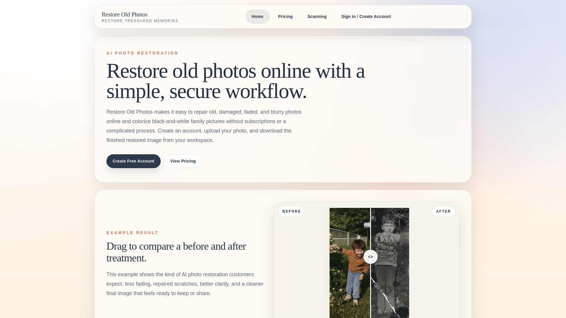 website screenshot of https://restoreoldphotos.ca