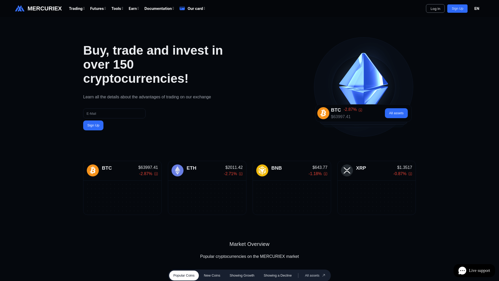 website screenshot of https://mercuriex.io/