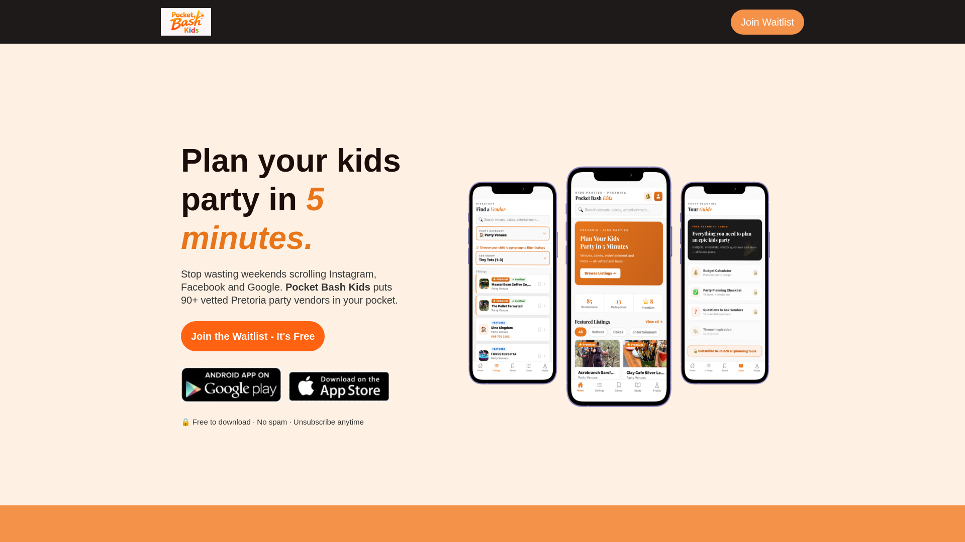 website screenshot of https://pocketbashkids.co.za/