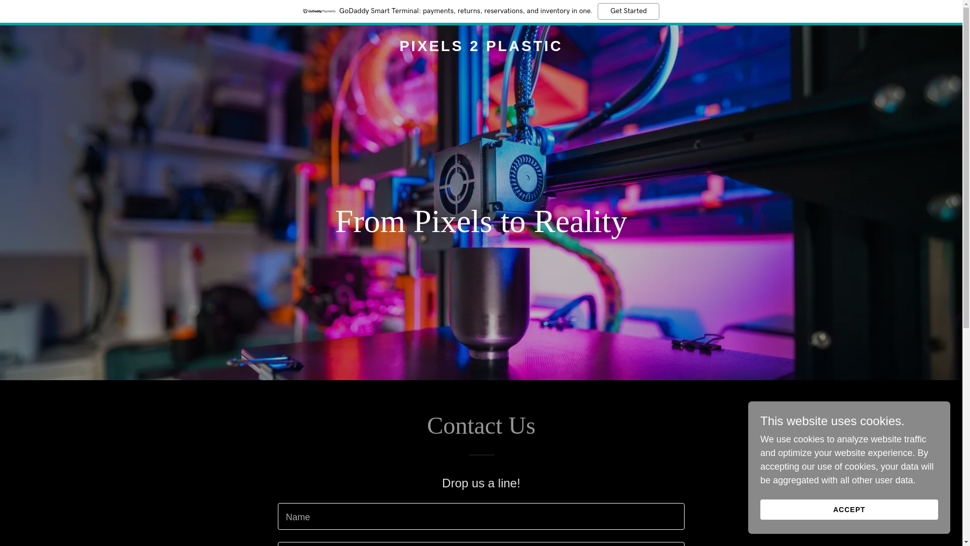 website screenshot of https://pixels2plastic.com/