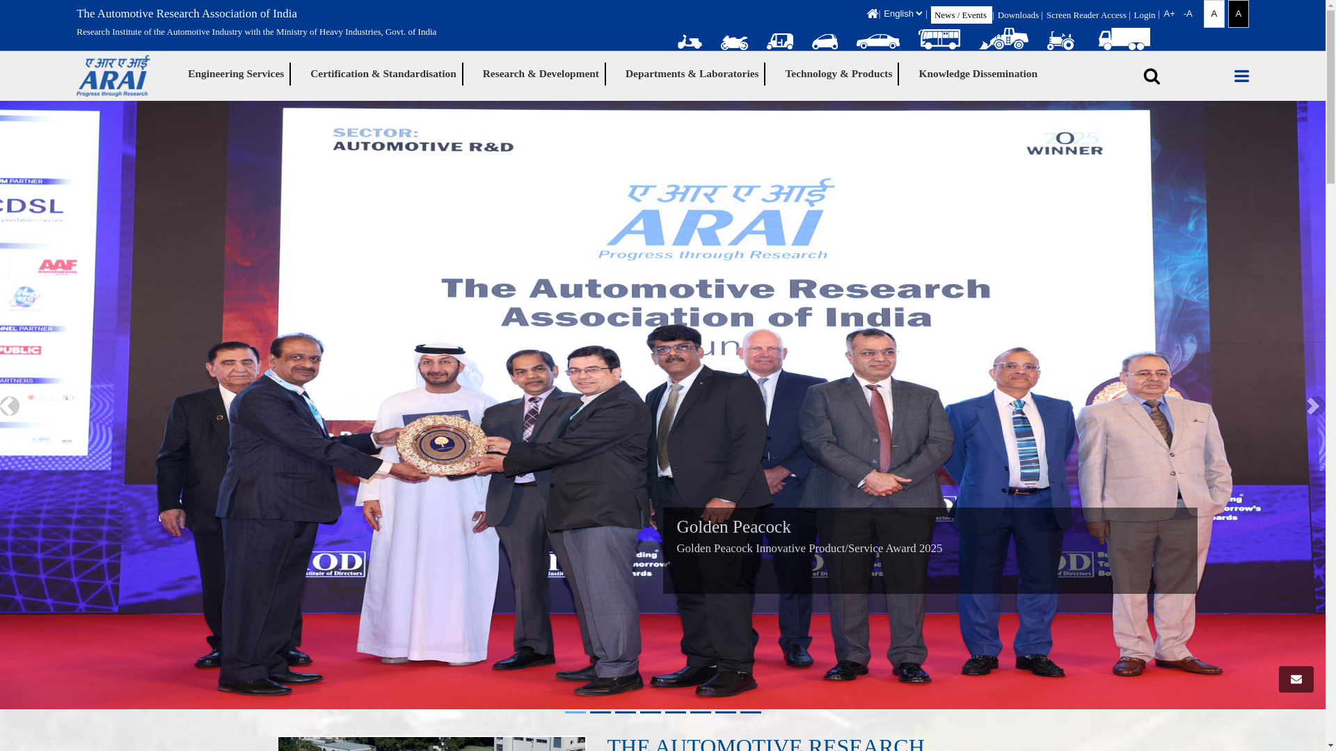 website screenshot of https://araiindia.com/