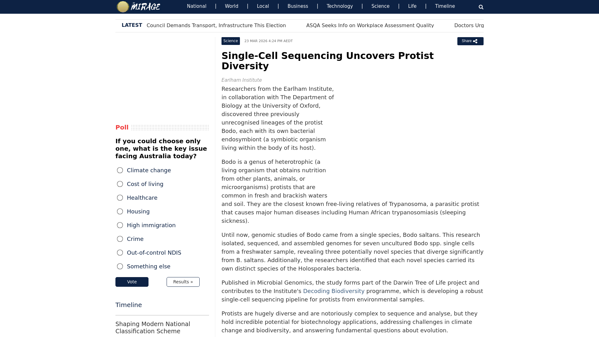 website screenshot of https://www.miragenews.com/single-cell-sequencing-uncovers-protist-1641963/