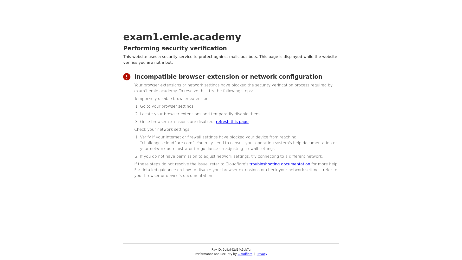 website screenshot of https://exam1.emle.academy/login