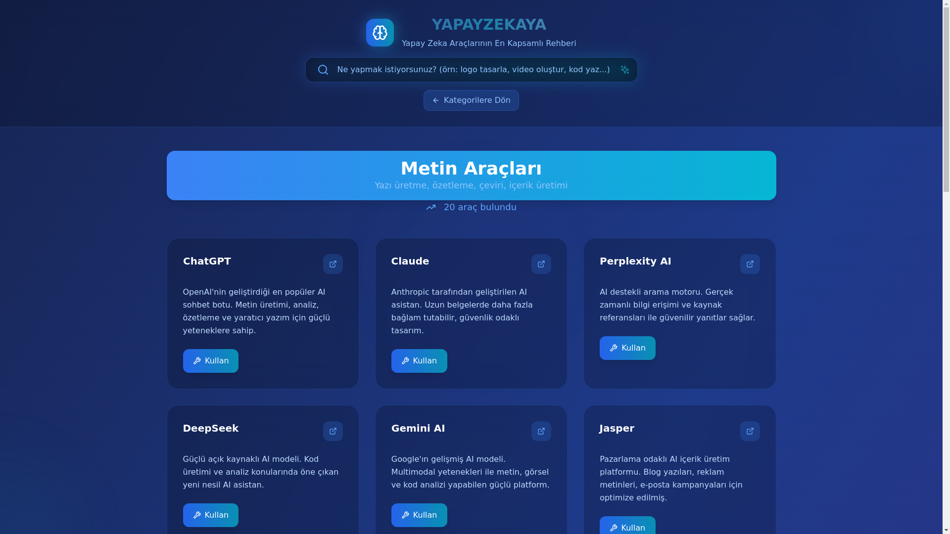 website screenshot of https://yapayzekaya.com/