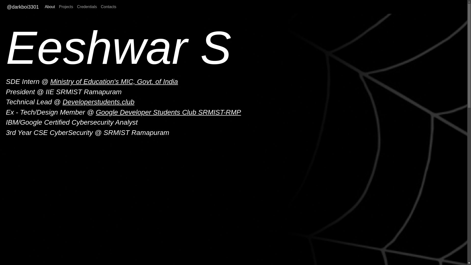 website screenshot of https://eeshwar.pages.dev/