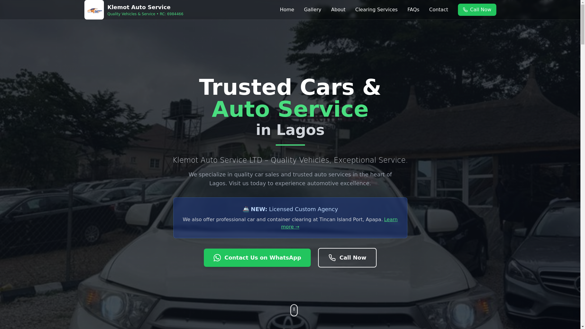 website screenshot of https://klemotautoservice.com.ng/