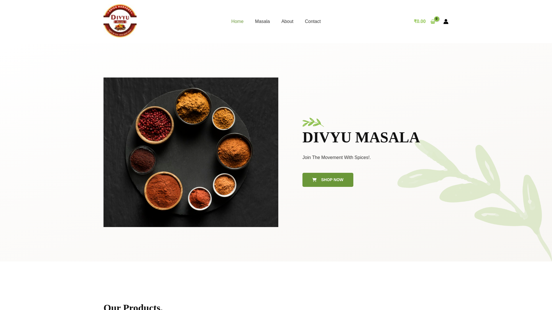 website screenshot of https://divyumasala.com/