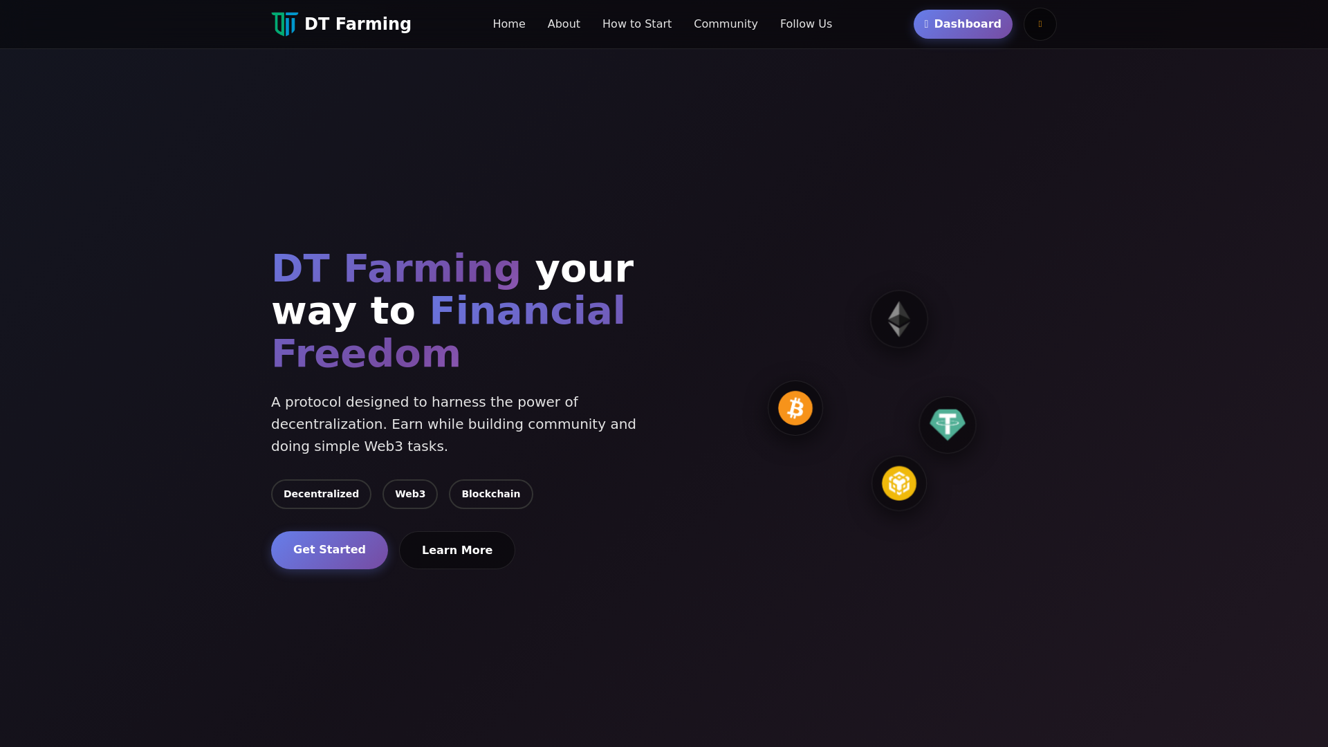 website screenshot of https://dtfarming.world