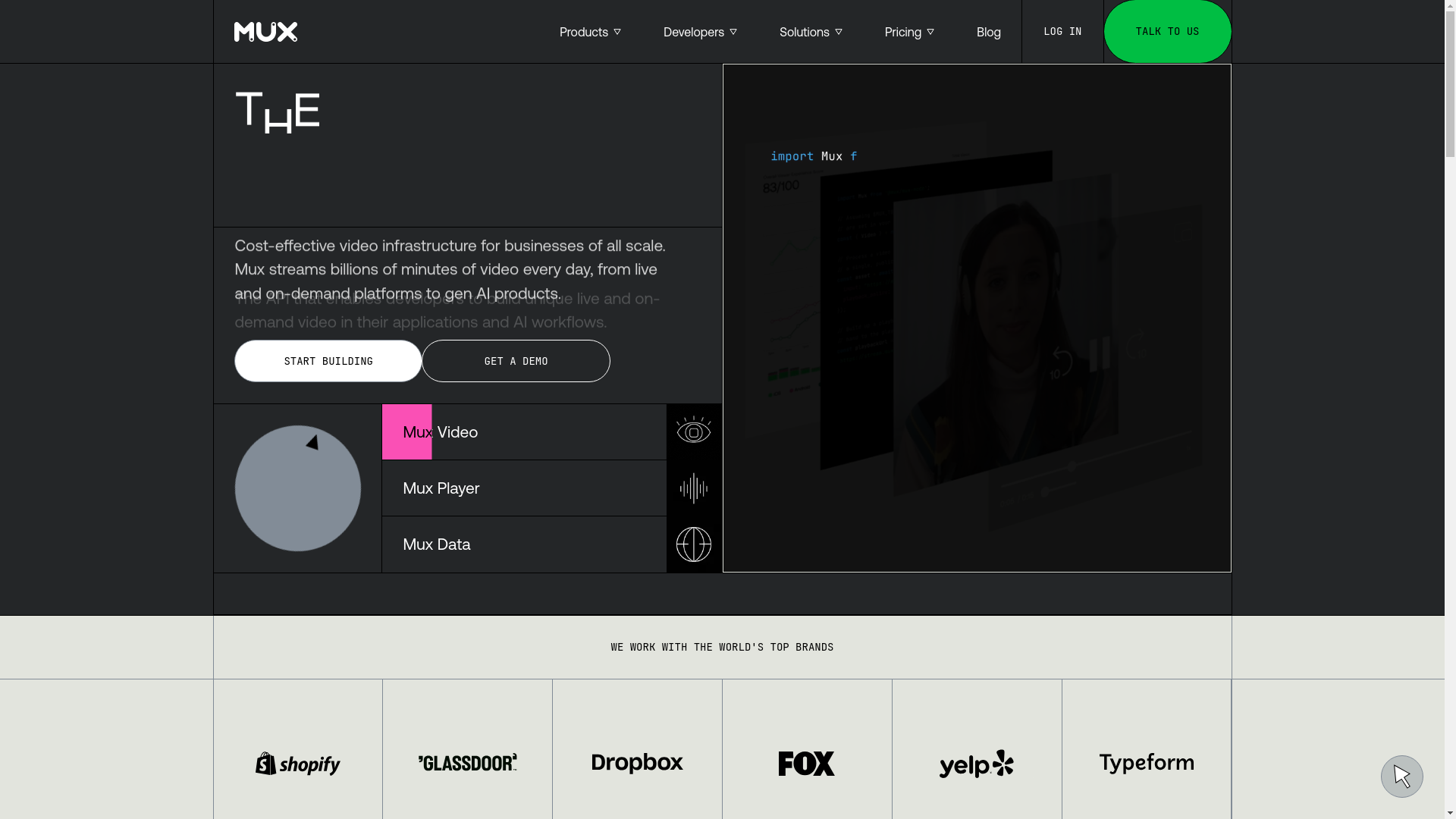 website screenshot of https://mux.com