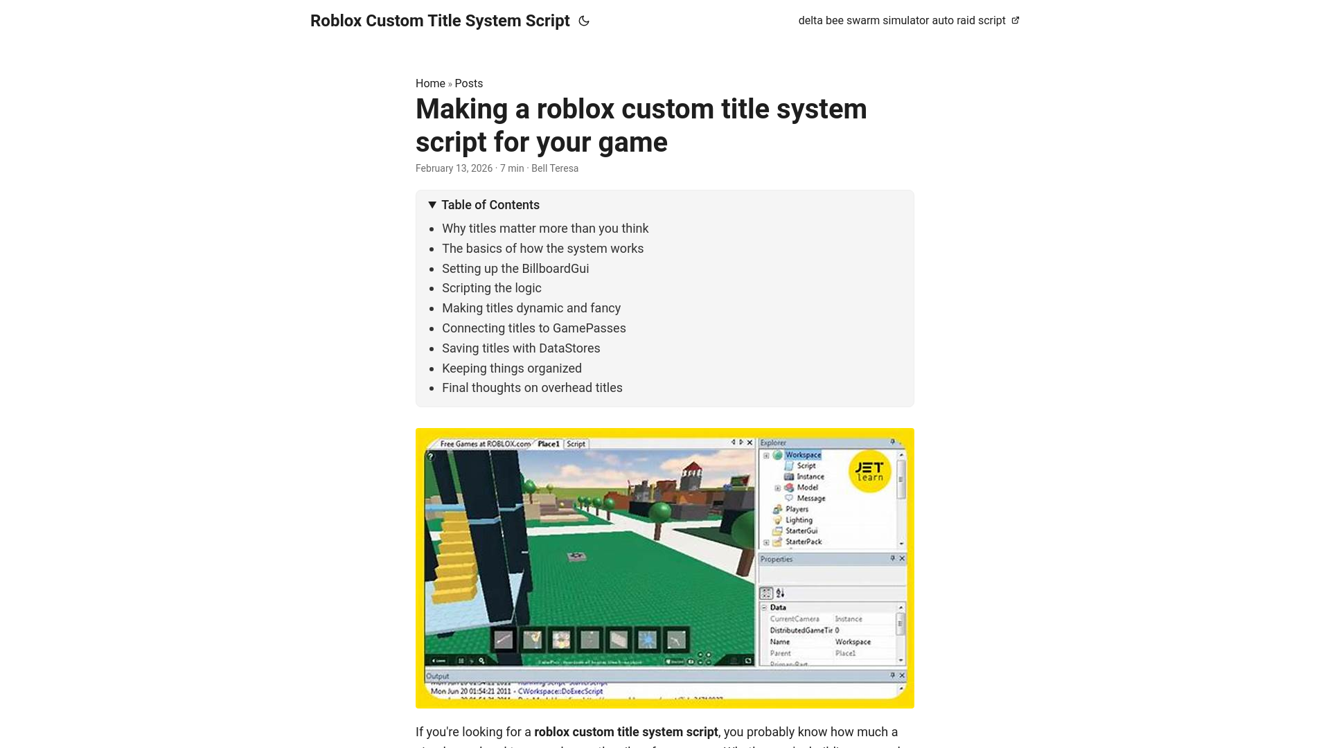 website screenshot of https://roblox-custom-title-system-script.pages.dev/