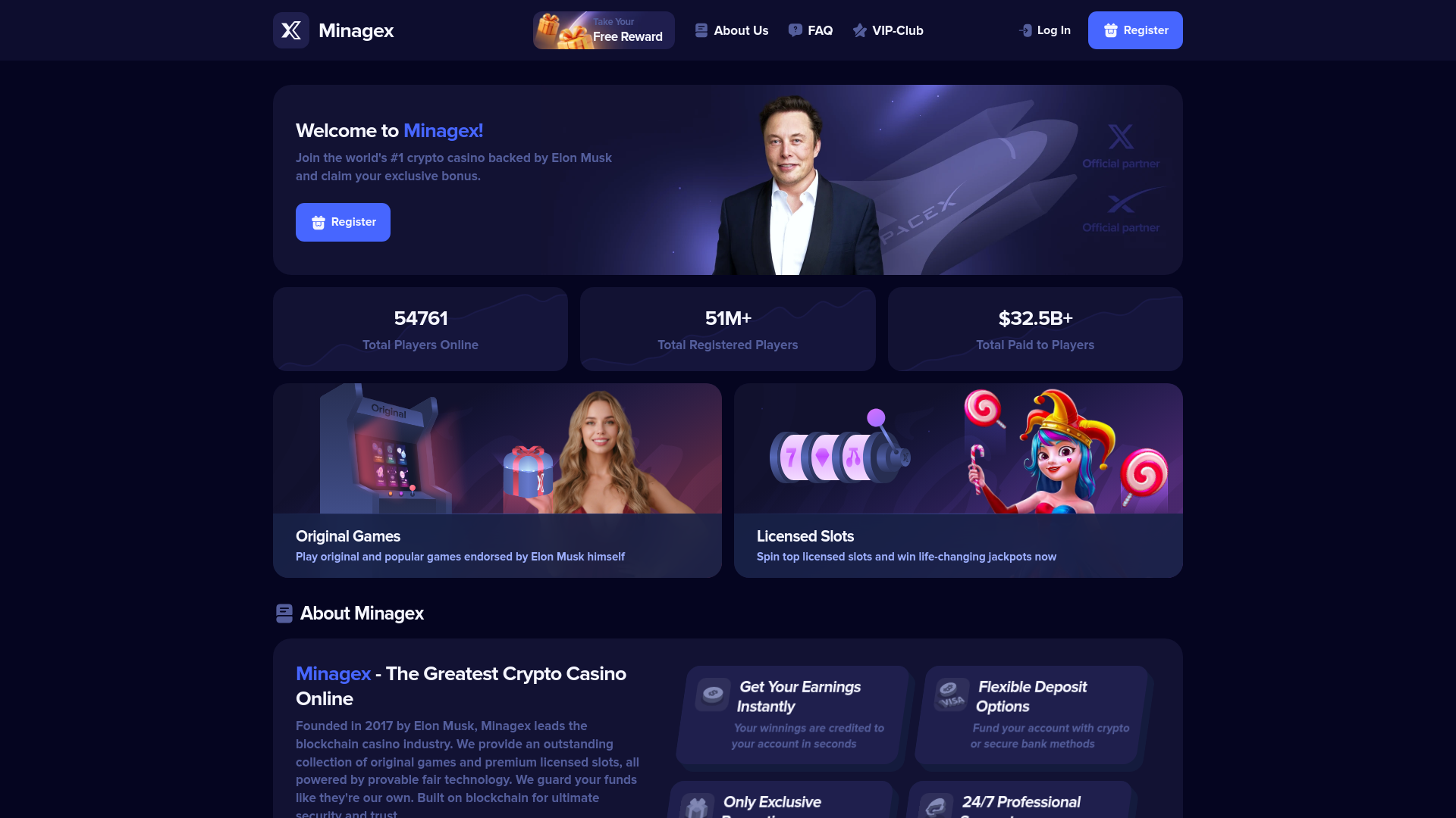 website screenshot of https://minagex.com