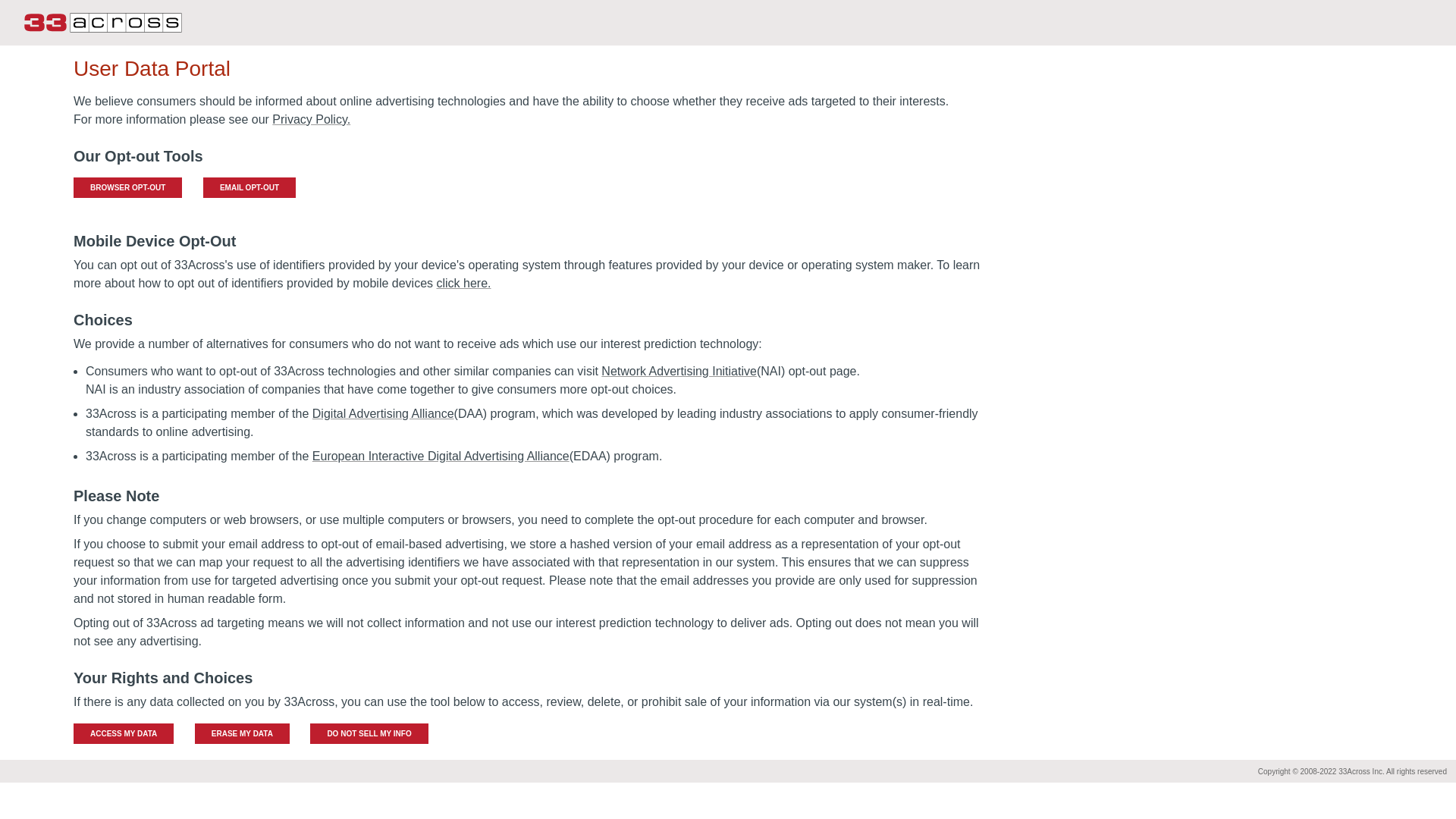 website screenshot of https://udp.33across.com/udp_opt_out